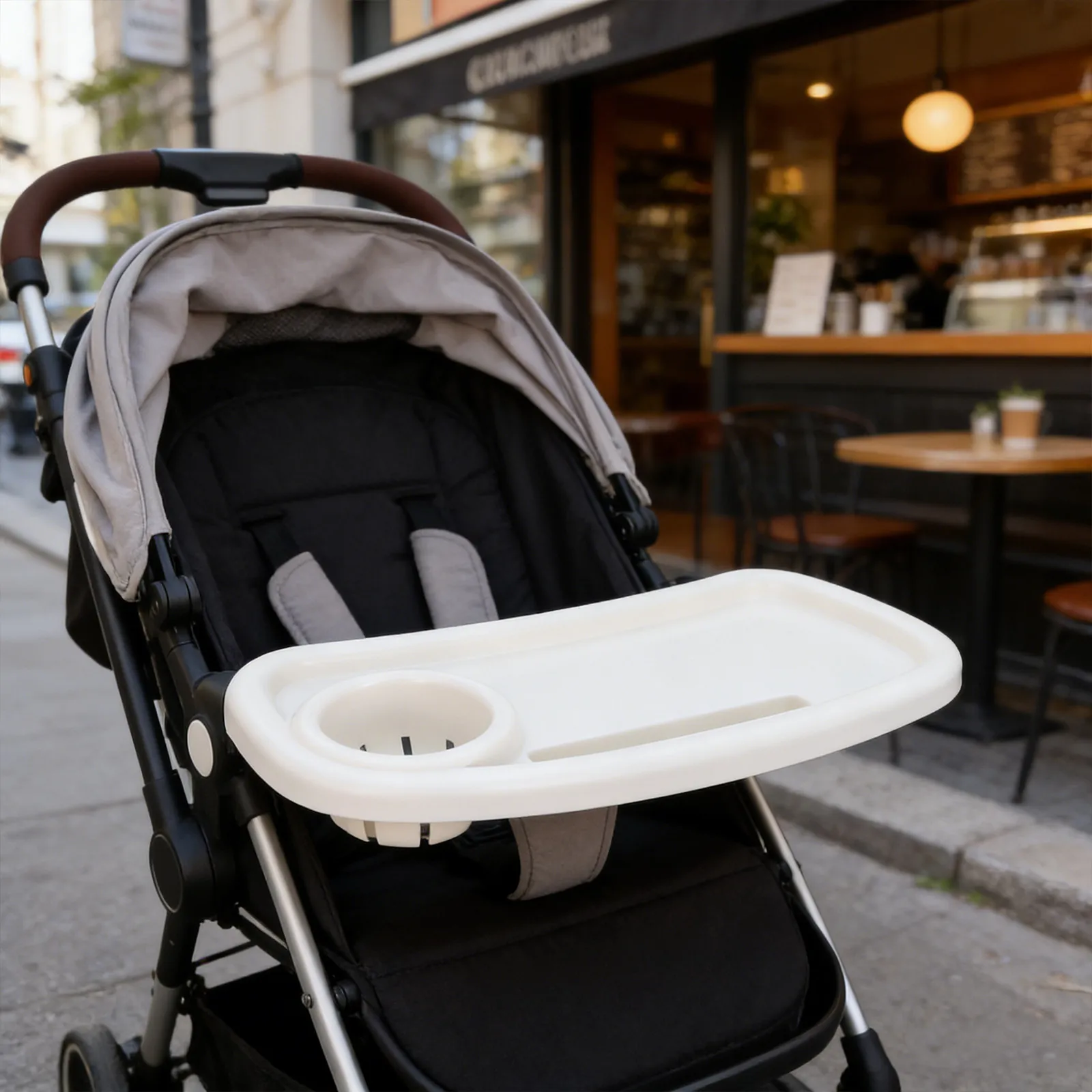 Baby Stroller Snack Tray Attachment Detachable Food Grade Plastic Stroller Tray with Guardrail Easy Clean Portable for Travel