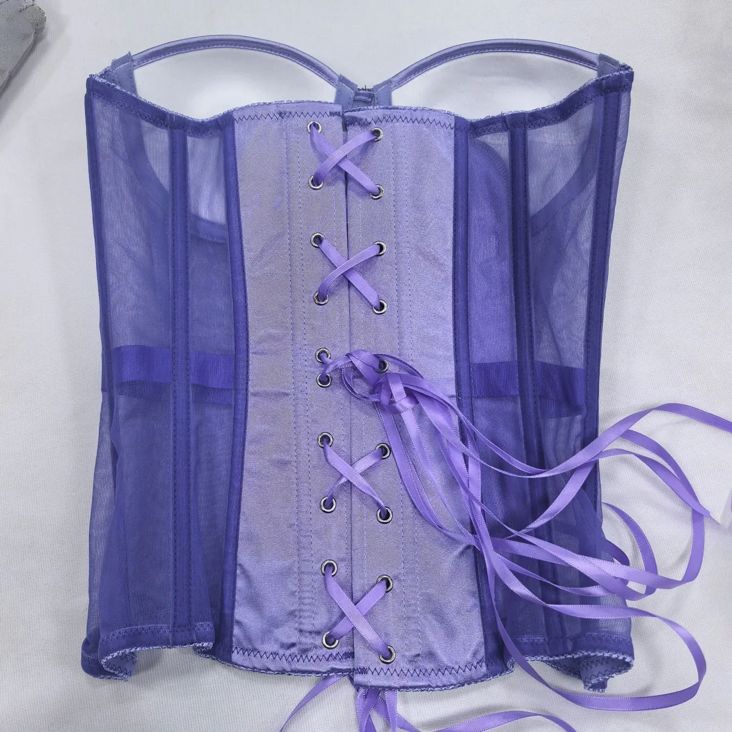 Corsets Strapless with Bra Breathable Mesh Lace Up Boned Bodices Waist Girdle Tummy Tight Bustier Women Tops