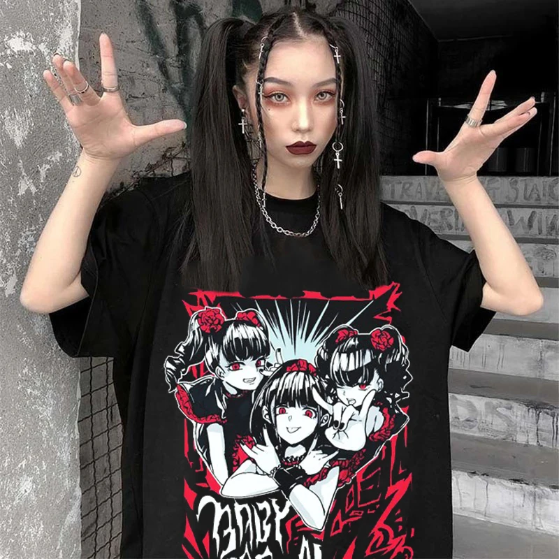 Y2K street women\'s Gothic tops summer new style Ins Harajuku plus size Oversized t-shirt print Punk vintage emo women\'sT-shirt