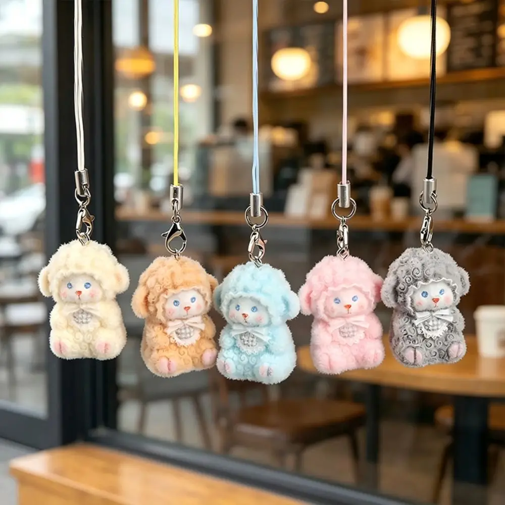 Sheep Pattern Flocking Sheep Keychain Phone Strap Handmade Craft Handmade Bag Charms Bag Charm Car Keychain Accessories
