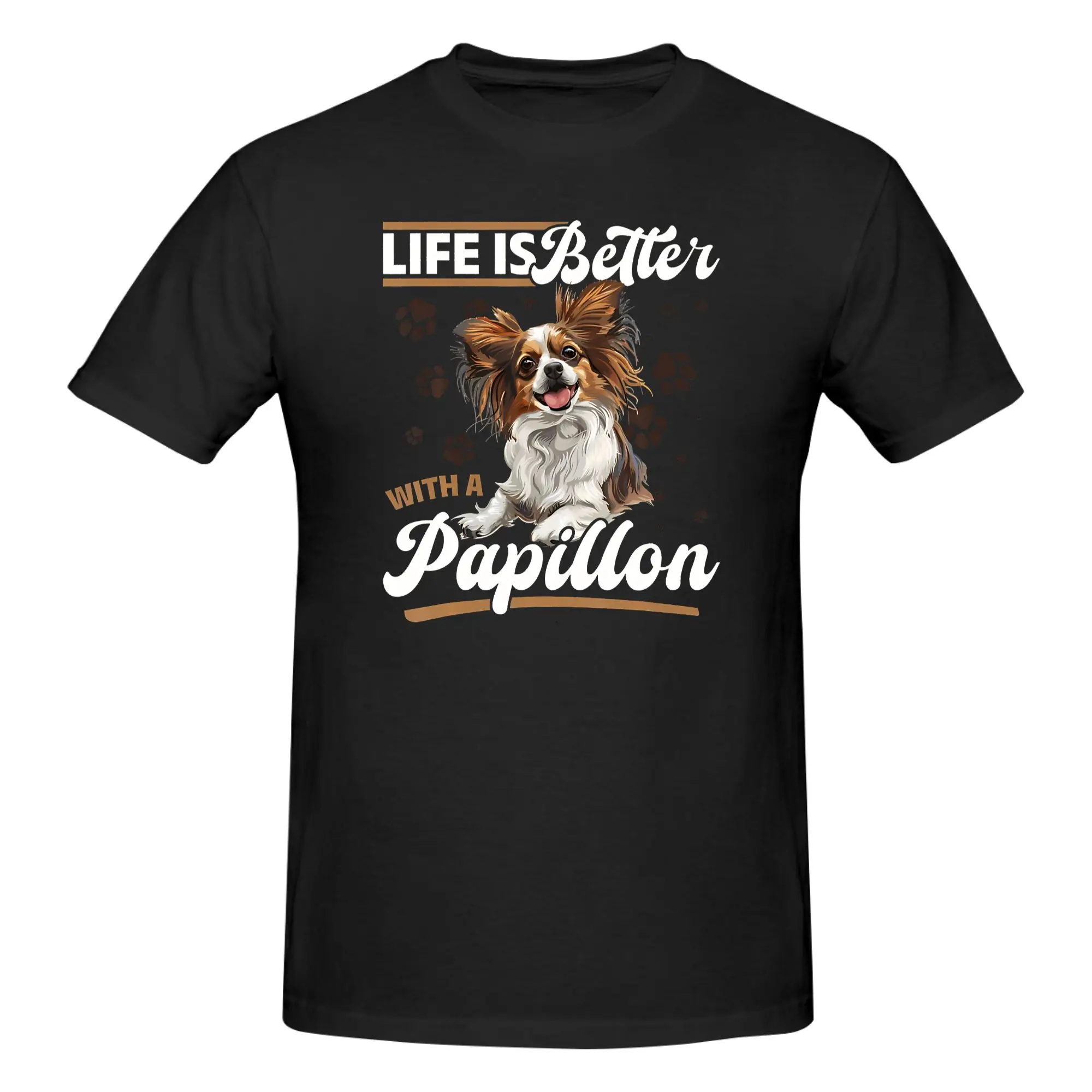 Camiseta 100% de algodón con gráfico divertido de Papillon, diseño de la frase 'Life Is Better With A Papillon', camisetas con diseño de animales para hombre