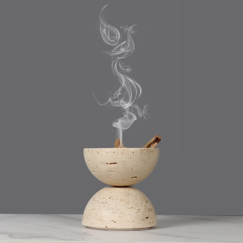 Natural Marble Stone Sphere Buddha Ramadan Mubkhar Incense Holder Travertine Incense Burner