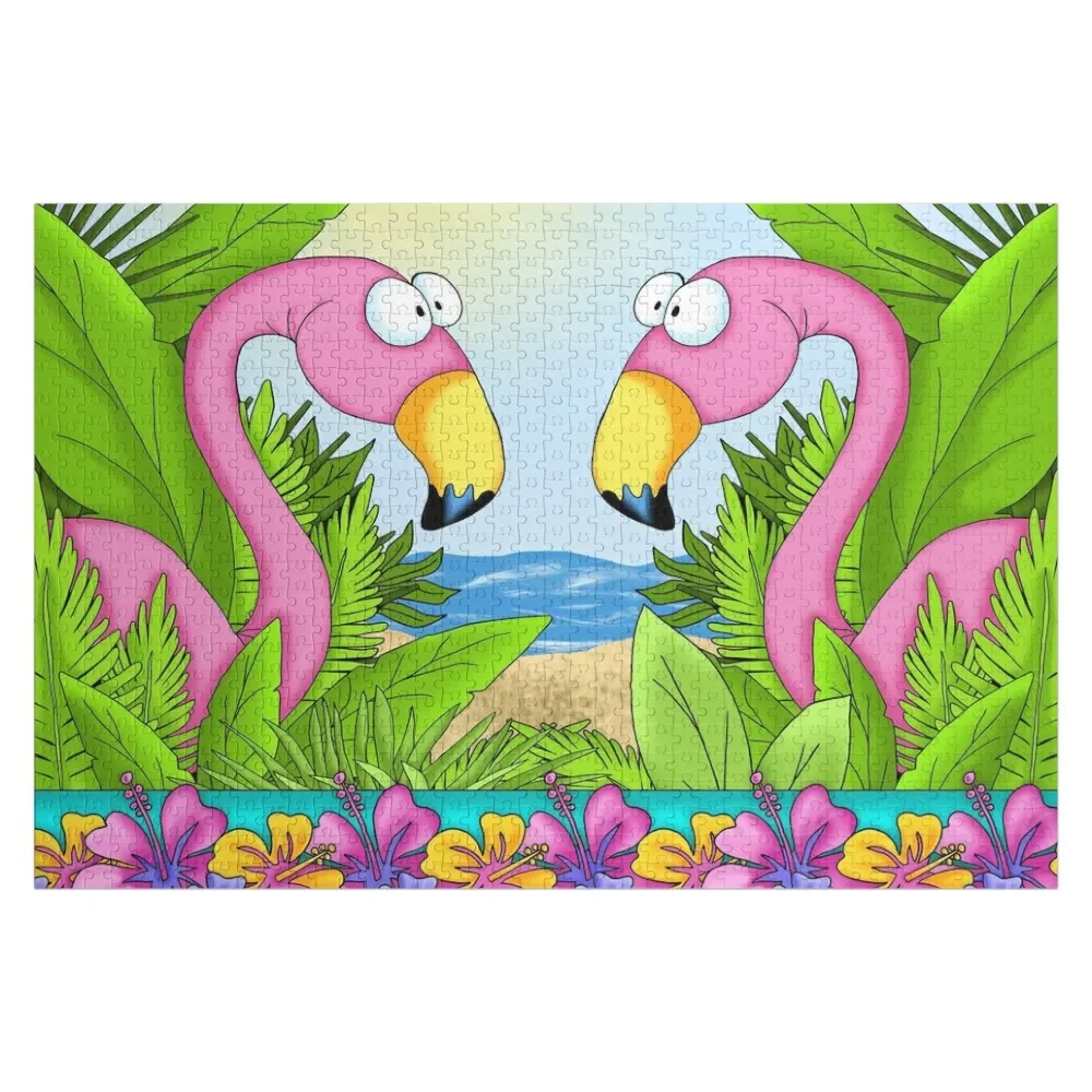 Flamingo Beach Party Jigsaw Puzzle Game Children Custom Photo Personalised Name Custom Wood Puzzle