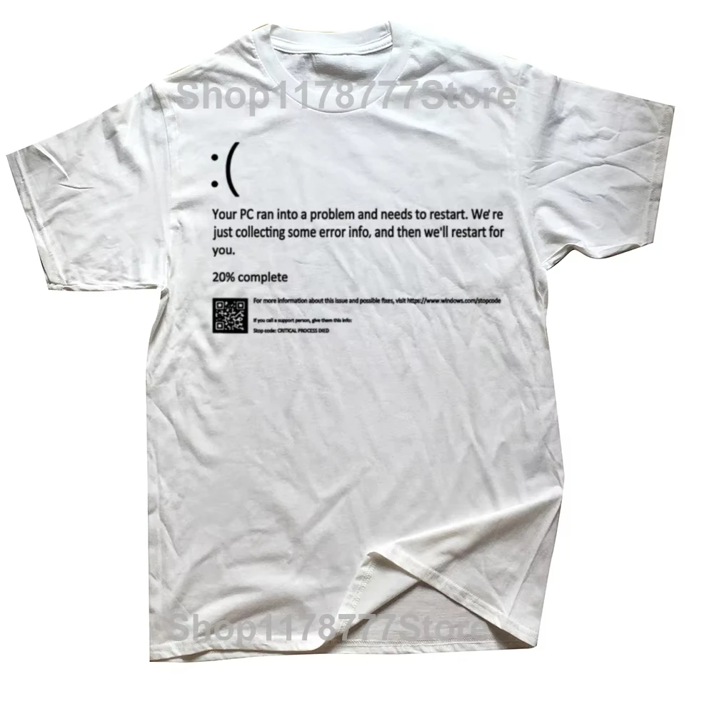 Blue Screen of Death Geek Funny Graphic Print Lightweight Breathable Oversized Short Sleeve Tee Halloween Casual Men Streetwear