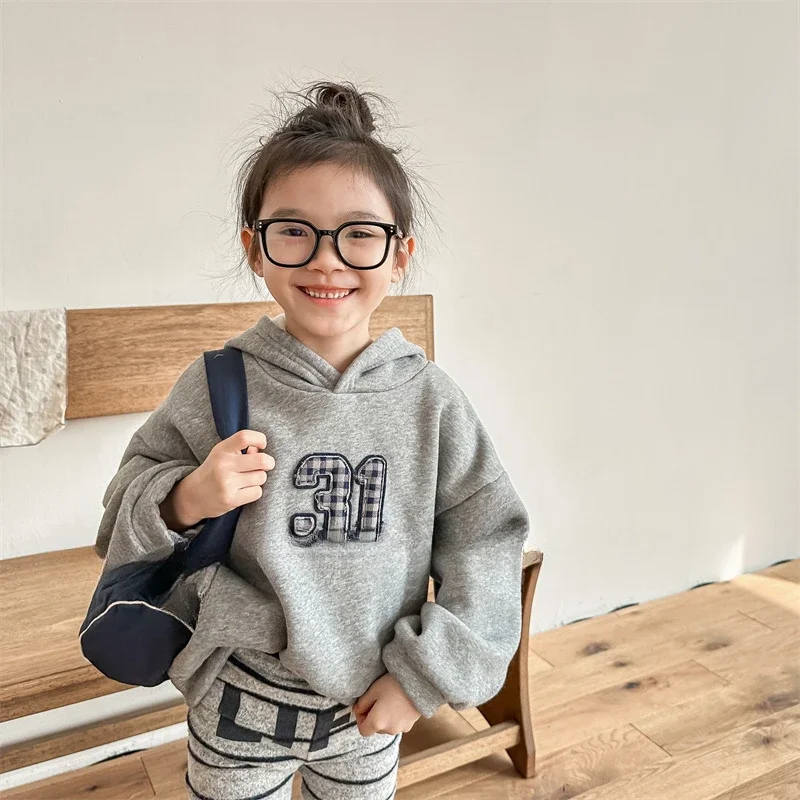 Autumn Girls Hoodies Winter Korean Version Fleece Hooded Sweatshirt for Girls and Boys Children's Base Layer Kids Clothing
