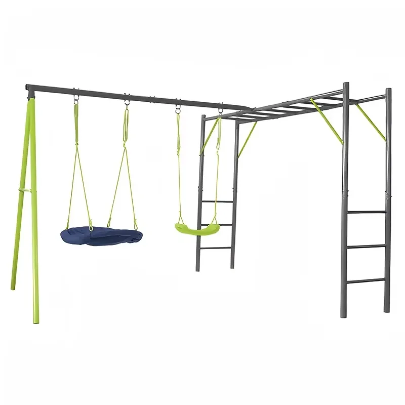 Children's outdoor playground steel fitness equipment inspired by the monkey bar swing used in the backyard