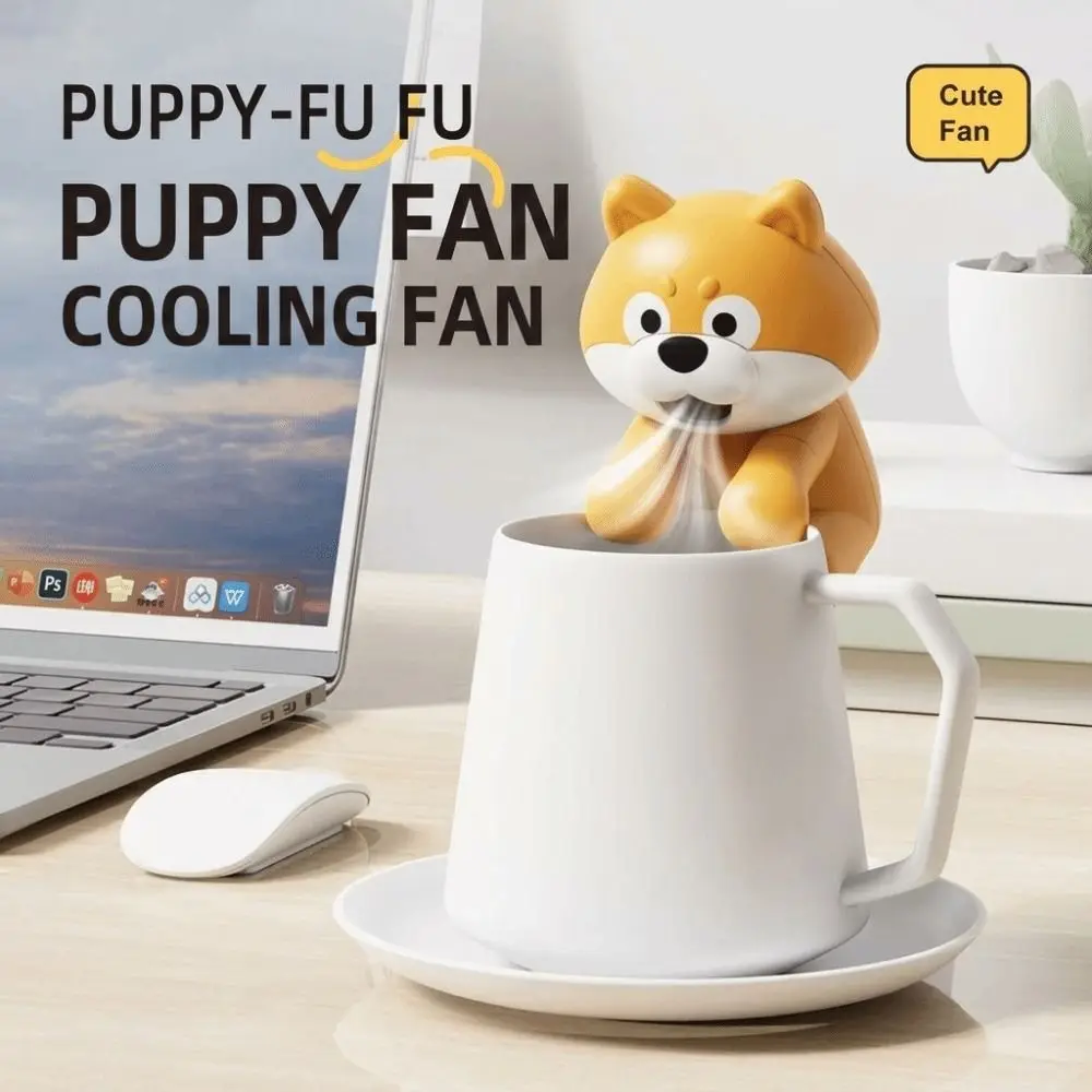 Portable Clip-On Dog Shaped Fan Mini Cartoon Cup Bowl Fan USB Powered Handheld Fan for Cup Bowl Noodles Water Cooling Artifact