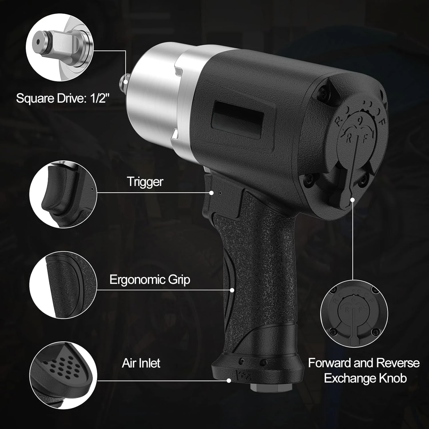 

Air Impact Wrench 1/2" - 1/2 Inch Impact Gun 1/2 Drive, 1500Ft-lbs, 8000RPM High Torque Impact Wrench, Weight 4.74 lb,Hot Sale