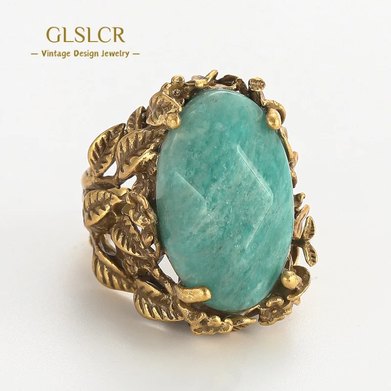 

Vintage Blue Natural Stone Rings Stereoscopic Flower Antique Gold Color Fashion Jewelry For Women Luxury Designer Christmas 2025