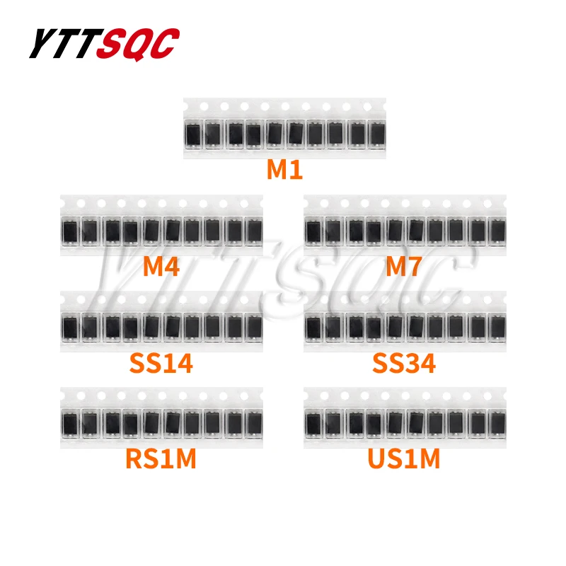 70pcs/lot SMA Diodes Kit 1N4007 M7 1N4001 M1 1N4004 M4 SS14 US1M RS1M SS34 7 Values*10pcs Electronics SMD Schottky Diode Set