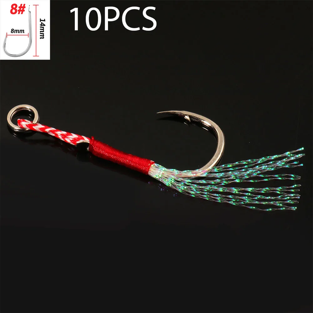 Cast Jig Assist Haken 10 Teile/los High Carbon Stahl Winkel Stacheldraht Gewinde Feder See Angelgerät Langsam Jigging Meer Pesca Angelhaken