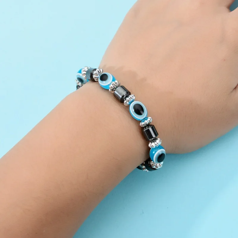 2023 Fashion Silver Color retro blue eye beaded Fatima hand bracelet evil eye beaded hand jewelry ethnic handmade jewelry