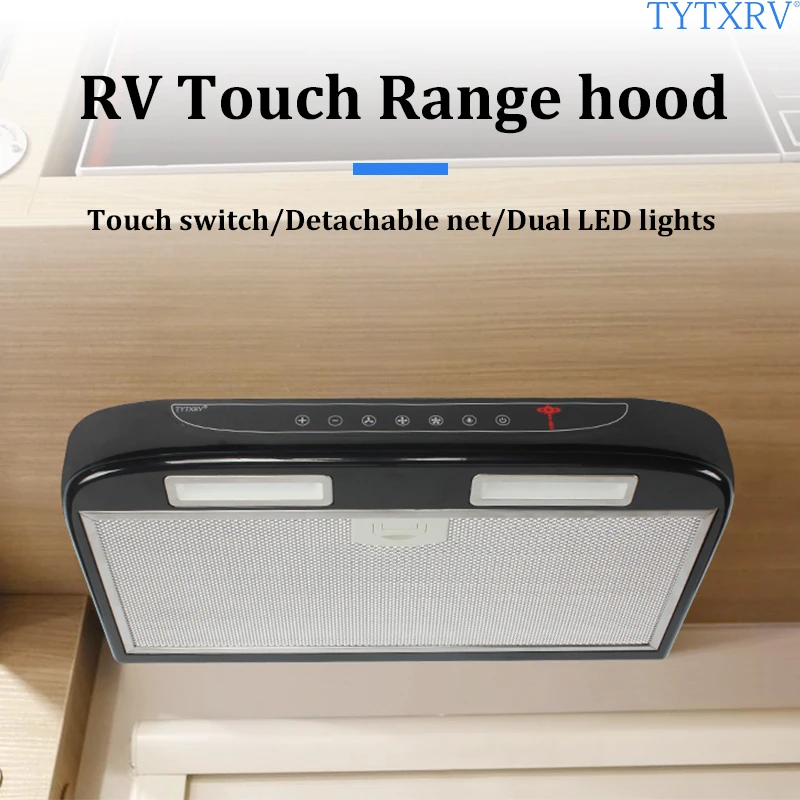 HEYRV aksesoris 12V mobil dapur Range Hood saklar sentuh dengan lampu LED dapat dilepas untuk membersihkan Motorhome Camper Rentang Hood