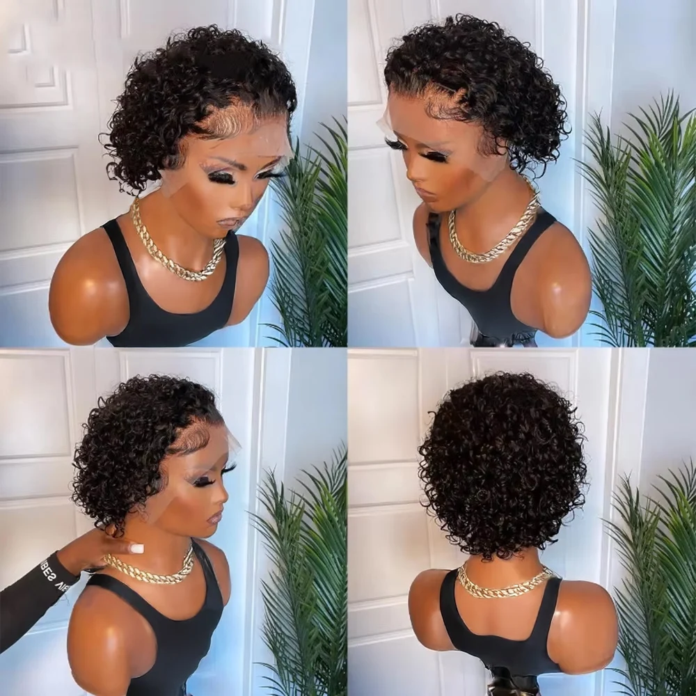 Pixie Cut Bob Perücke Afro Lockig Jerry Curly Kurz Machine Made 100% Echthaar Brasilianisch Natur Schwarz Versand aus FR Lager für Frauen – Detail 8