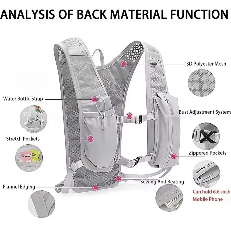 Running Hydration Vest Backpack for Hiking Cycling Marathon Lightweight Water Chest Pack With Phone Storage Pocket