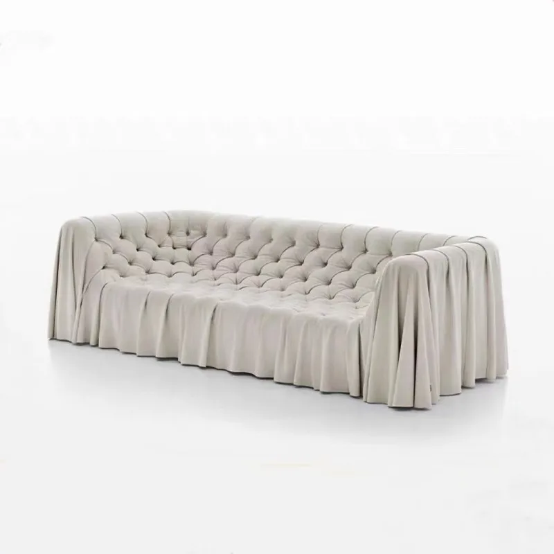 

Minimalist designer light luxury pull buckle imported matte leather luxury large flat leather sofa