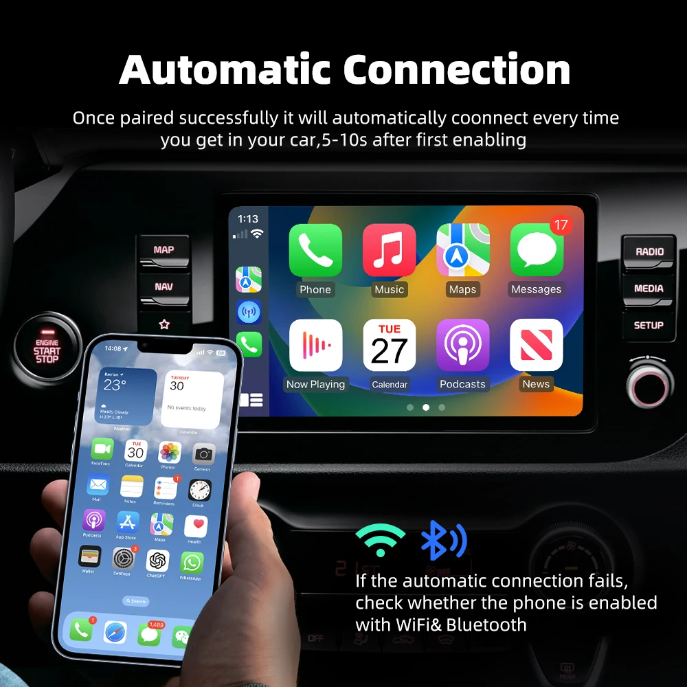 2in1 Mini Carplay Android Auto Adapter Wired To Wireless Car Play Box New Smart Ai Box Bluetooth WiFi Spotify Connect