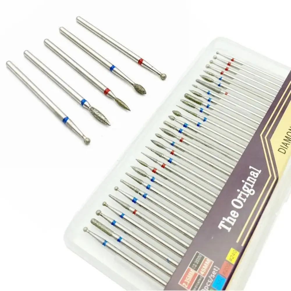 30 Pcs/Box Diamond Manicure Grinding Head Set Nail Trimming Peeling Nail Drill Bit Kits Replacement head Carving