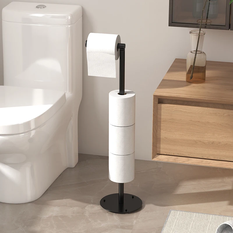 Foldable Floor-Standing Toilet Paper Holder with Reinforced Base, Standalone Toilet Paper Dispenser