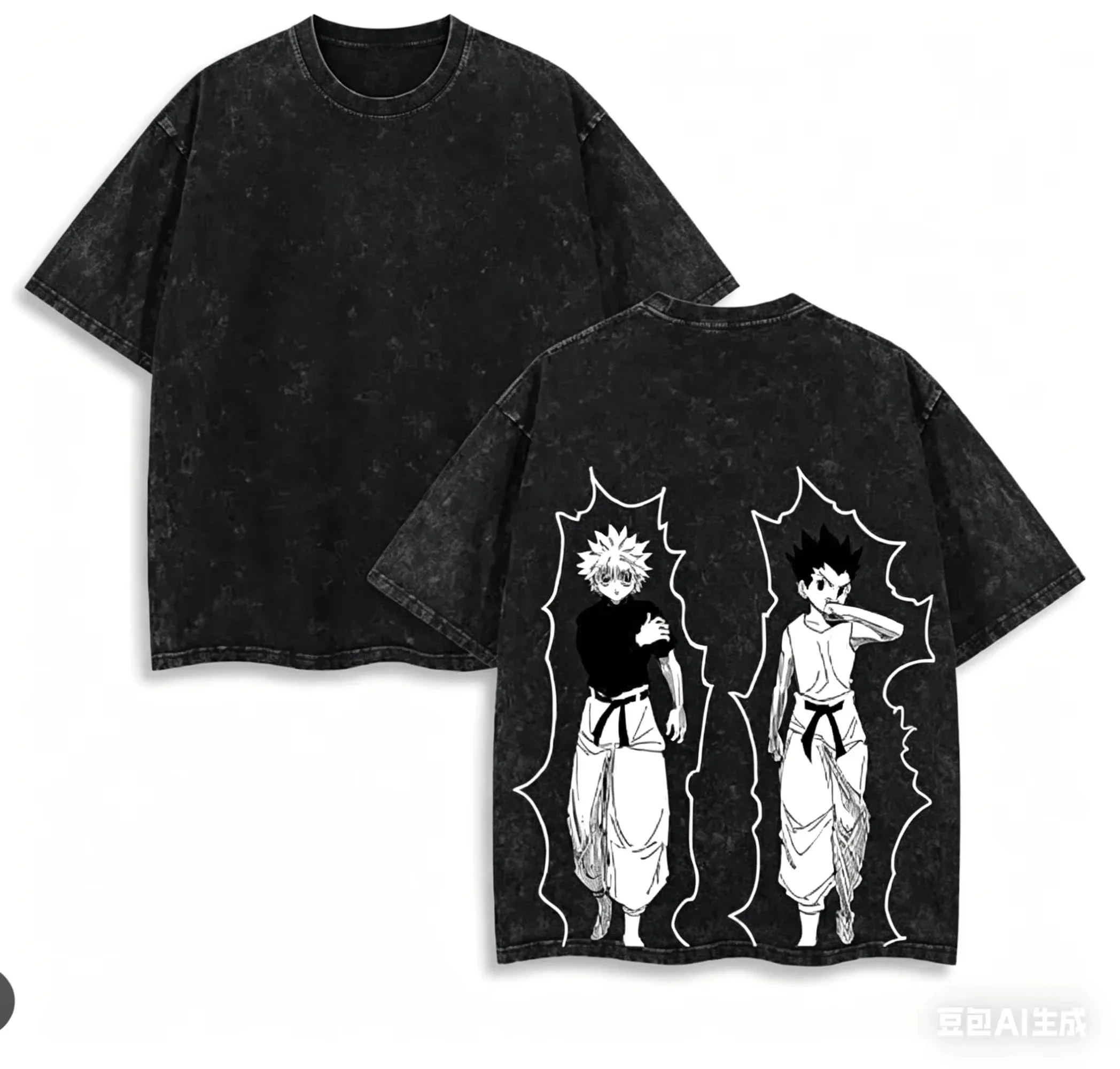 2026 summer Hunter x Hunter Killua Zoldyck Vintage Washed T-shirt Black Oversized Cotton Anime Tee Streetwear For Fans