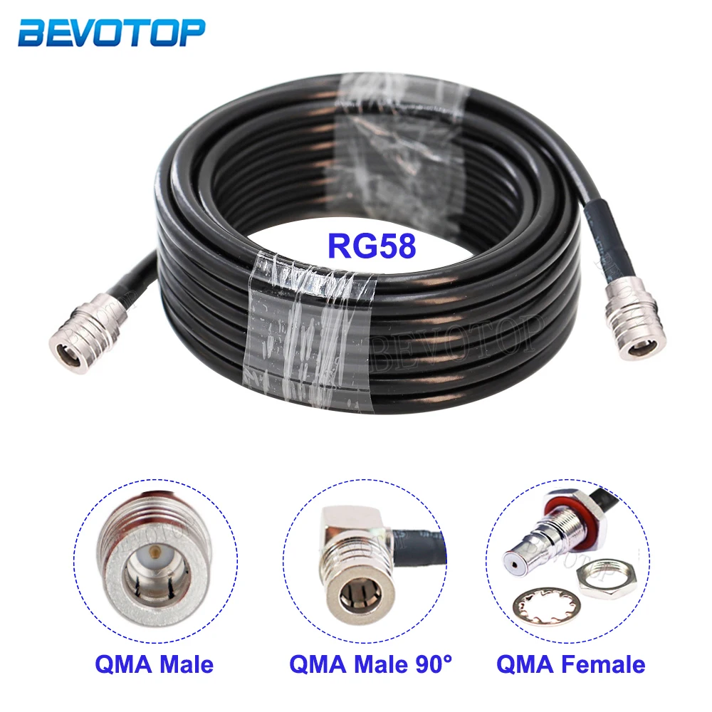 

RG58 QMA Male Straight/Right Angle to QMA Female Bulkhead Connector 50 Ohm Low Loss RG-58 50-3 RF Coaxial Cable Pigtail Jumper