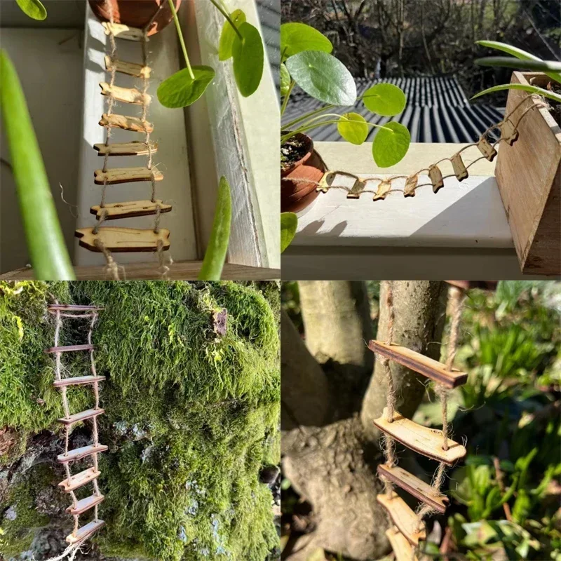 Top Quality Mini Wooden Fairy Bridge With Rope Ladder Micro Landscape Ornament Diy Craft Accessory Photo Shooting Prop