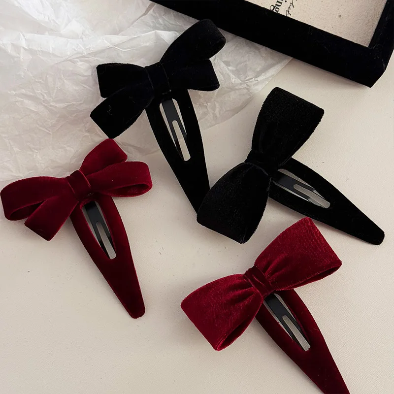 Minimalista Bowknot BB Clip, Presilhas Vinho Vermelho, Clipe Lateral Bang, Pin de Cabelo Cortado, Cocar, Novo, Outono, Inverno