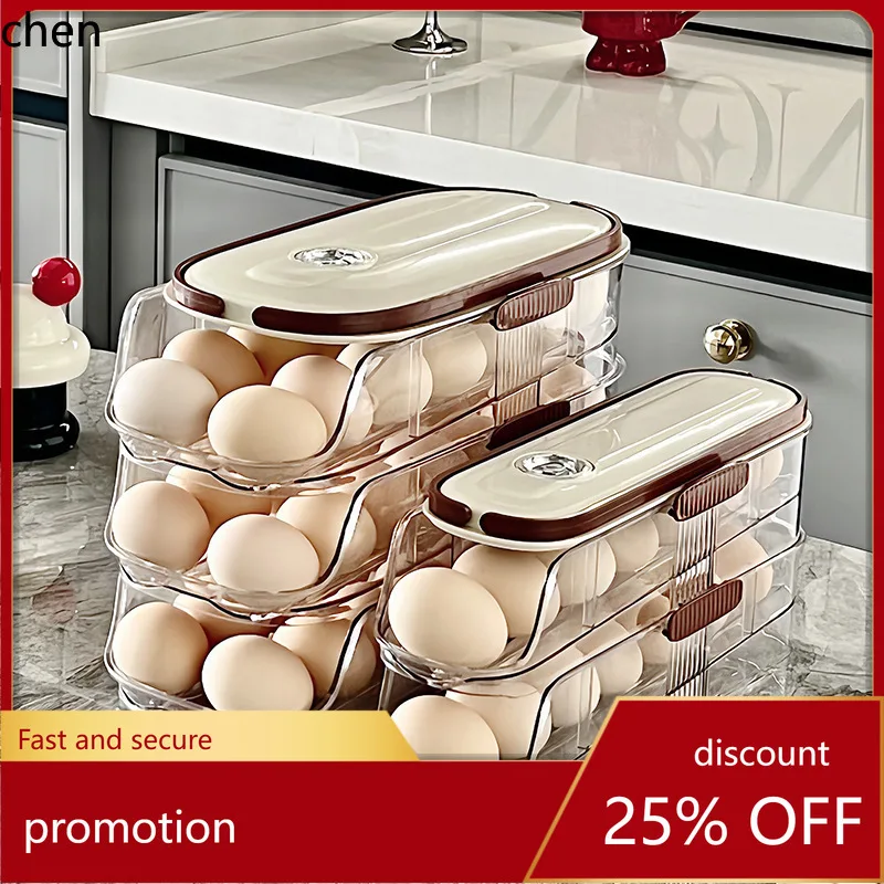 

H1 Household Multi-layer Automatic Rolling Egg Storage Box Kitchen Egg Rack Tray Refrigerator Timing Special Egg Carton