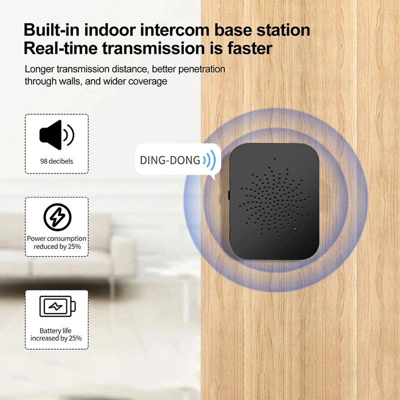 Sonnette vidéo intelligente sans fil avec caméra, sonnette intelligente, installation facile, prise en charge WiFi 2.4G, noir
