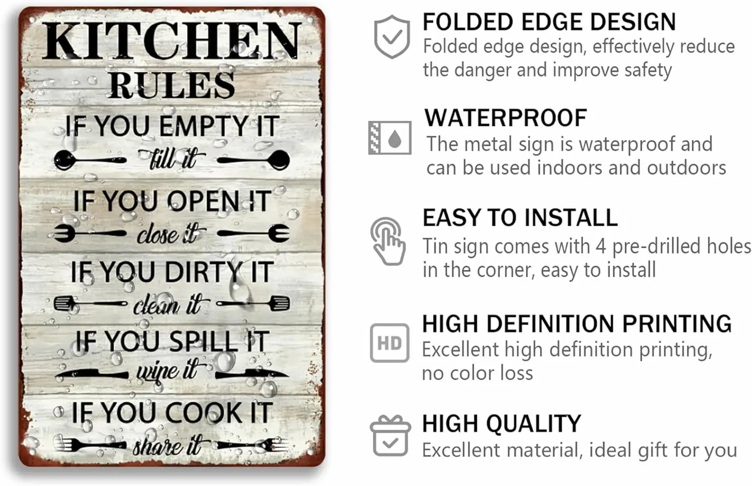 Kitchen Rules Tin Sign Funny Quote Metal Signs Vintage Kitchen Wall Decor For Home Bar Cafe 8x12 Inch