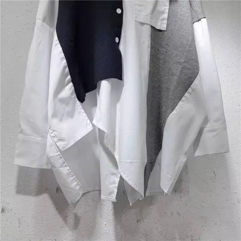 ANJY 2026 Spring Autumn New Women European Fashion Fake Two-Piece Elegant Shirt Ins Niche Patchwork Loose Long Sleeve Top A18663