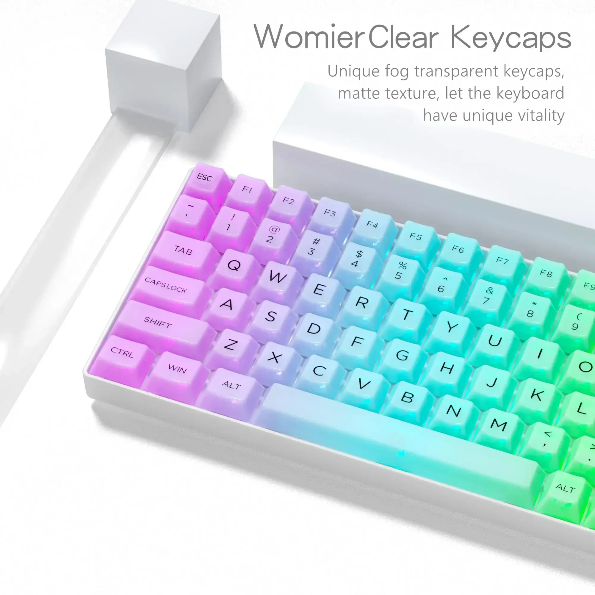 Tapa de tecla esmerilada transparente para PC, perfil de cereza blanca, retroiluminado, RGB, mate, Teclado mecánico para juegos MX Switch, 140 teclas