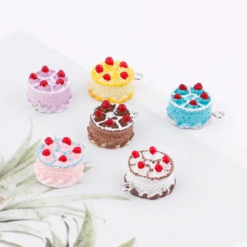 10Pcs Realistic 3D Birthday Cake Resin Pendants Kawaii Food Charms DIY Handicraft Jewelry Supplies for Earring Necklace Making