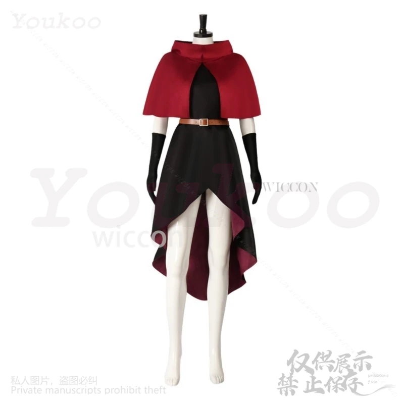 Anime Delicious In Dungeon Rinsha Fana Costume Cosplay Scialle rosso Mantello Abito nero Parrucche uniformi sexy per donna Ragazza