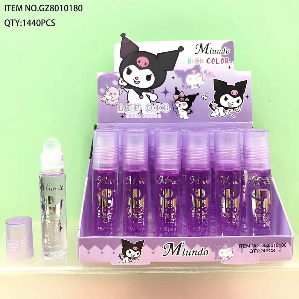 24pcs Cute Cat Roller Ball Glitter Lip Oil set Long Lasting Non Sticky Lip Gloss Transparent Colorless Moisturizing Lip Lotion