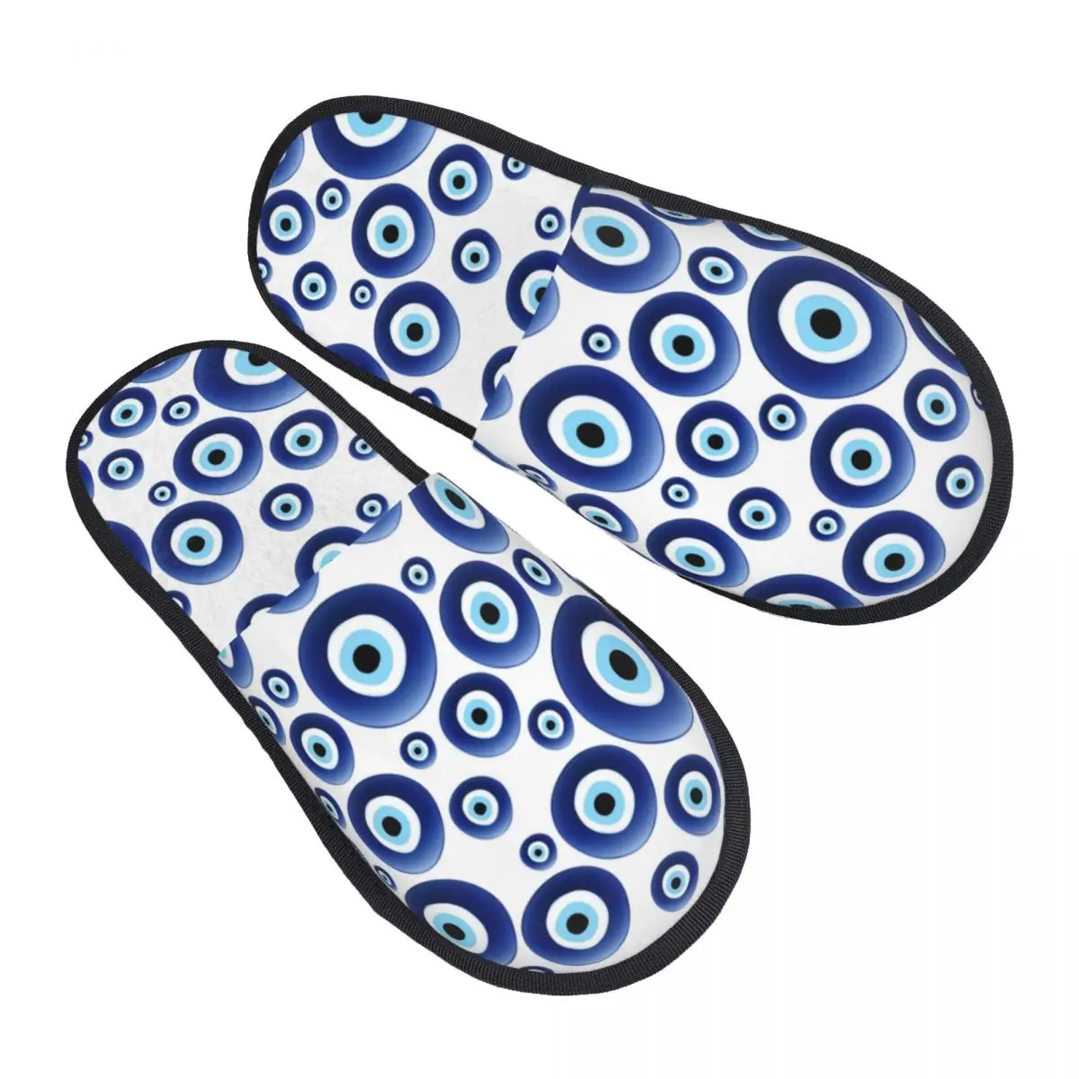 Mediterranean Evil Eye Protection Guest Slippers for Hotel Women Custom Print Turkish Tribes Amulet House Shoes