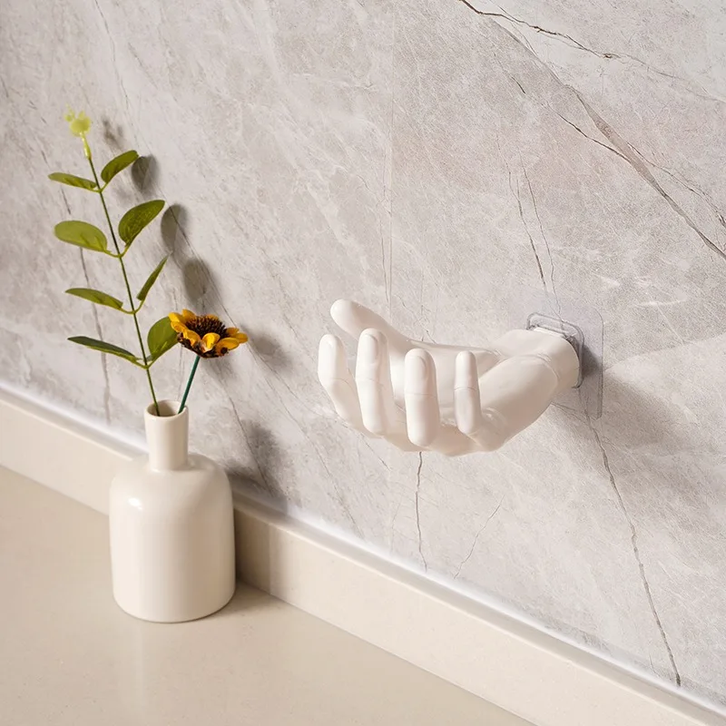 No Drill Resin Hand Shape Wall Hook Self Adhesive Decorative Wall Mount Holder For Towel Hat Jewelry Home Decor Storage Rack