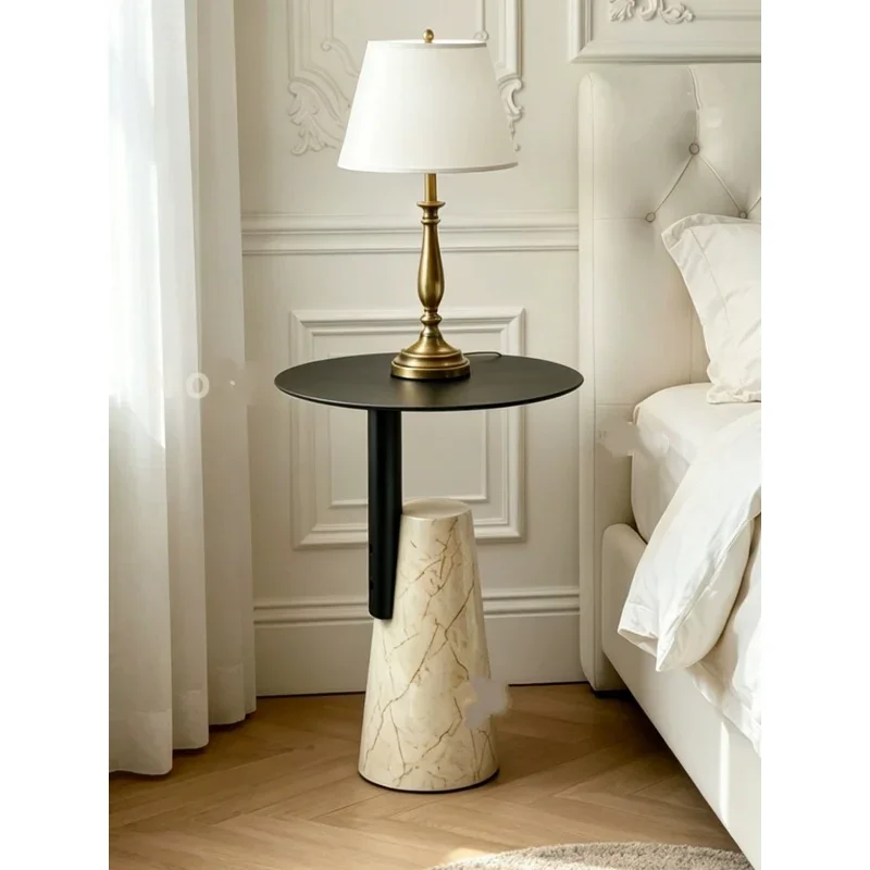 Modern minimalist natural marble side table with creative movable small side table for bedroom bedside, round trendy design