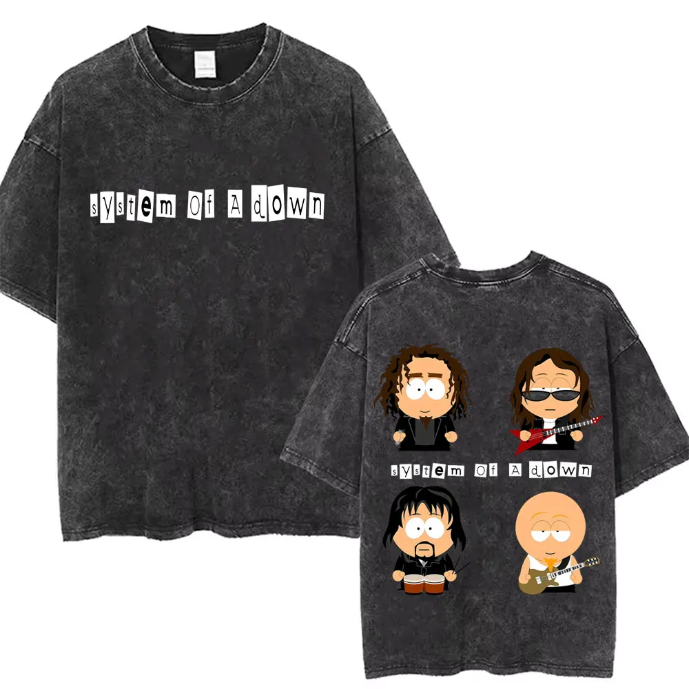 Washed Vintage System of A Down Logo Print T-shirt Men Women Gothic Rock Oversized T Shirt Men's 90s Alternative Metal T-shirts