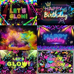 Custom Photography Light Happy Birthday Disco Party Backdrop Wall Decoration Photo Banner Splat Colorful Let's Glow Neno Theme