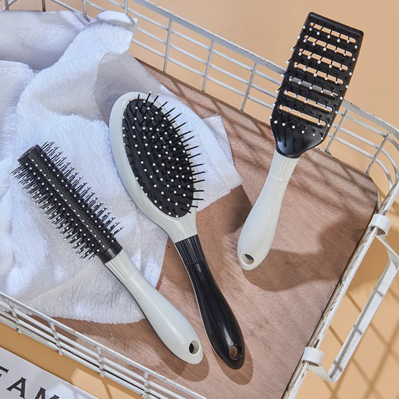 Cepillo de pelo de plástico antitornillo de masaje coreano japonés lindo, Pelo Rizado blanco, hueco, gimnasio de actividades, peine de peluquería