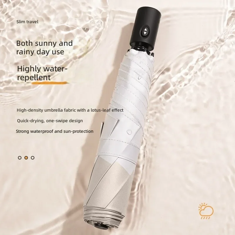 

Ultra-light Fully Automatic Folding Umbrella, Black Coated UV Protection, Dual-use for Sun and Rain