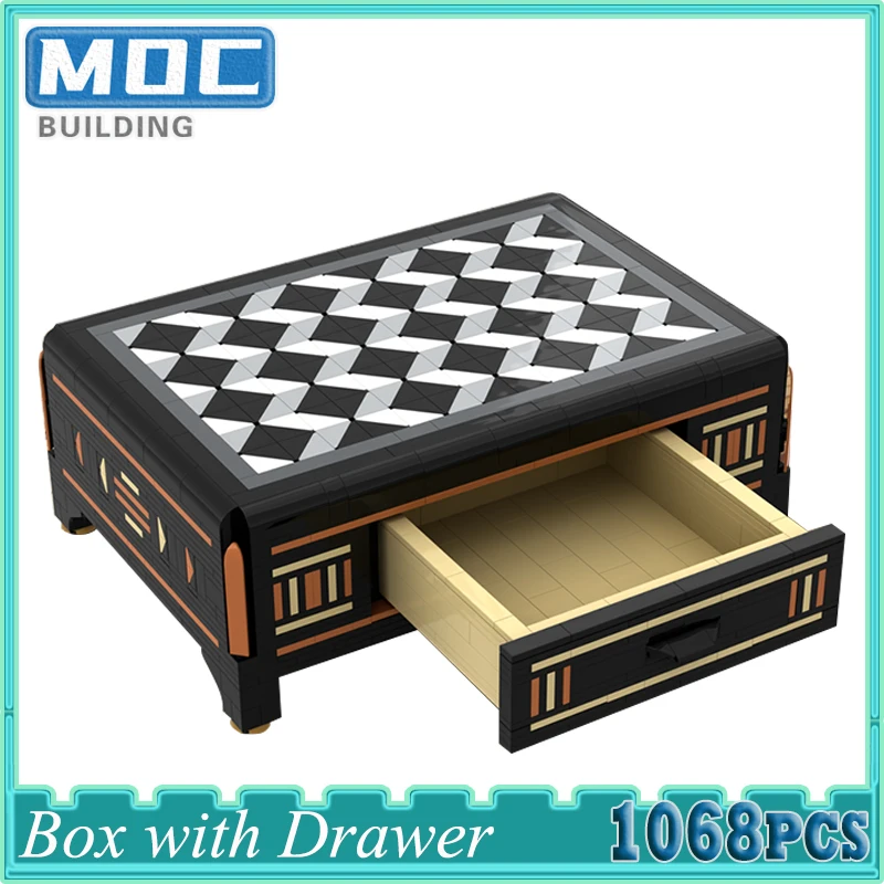 

Building Block Box with Drawer and Inlaid Marquetry-Style Detailing MOC Creativity Assembly Model DIY Bricks Toys Birthday Gifts