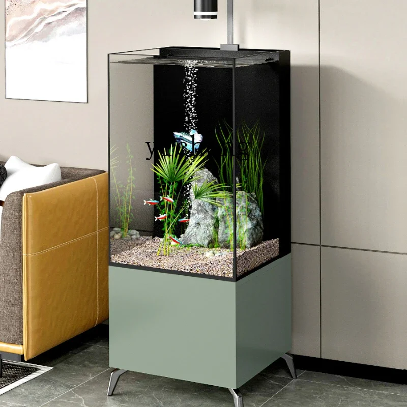 ZC living room small square tank bottom cabinet back filter ultra-white glass goldfish tank aquarium floor-to-ceiling household