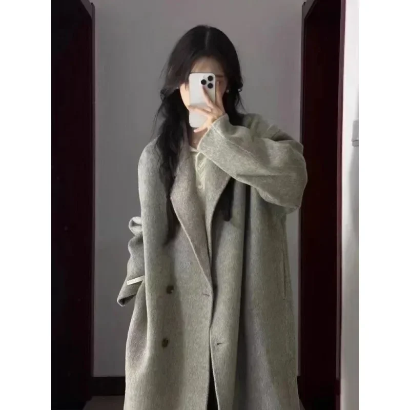 2024 Winter New Long Woolen Coat for Women, Thickened Herbon Style, Premium Feel for Petite Girls