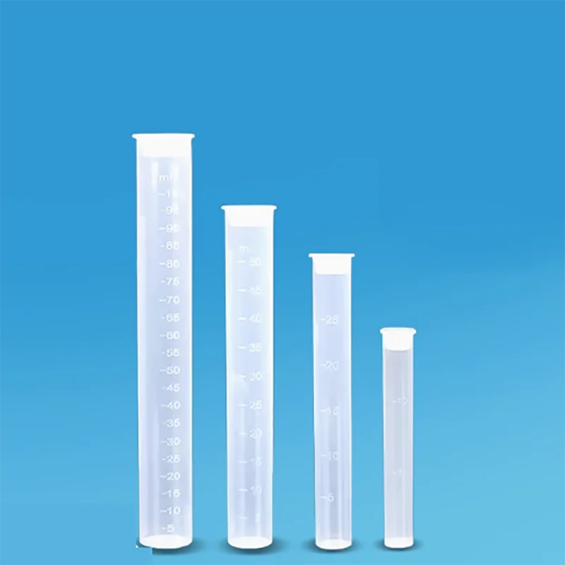 10PC Plastic colorimetric tube with scale10 25 50 100ml PP stoppered boron-free colorimetric tube flat bottom test tube with lid