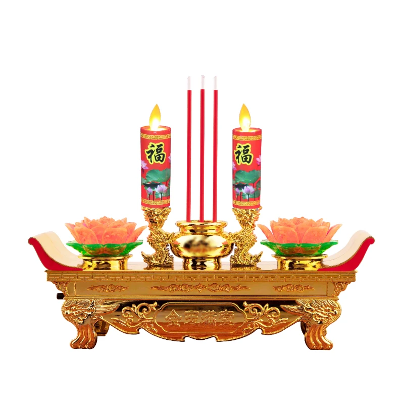 LED Electronic Candle Light Buddha Worshiping Lamp Rotating Lotus Lamp God of Wealth Lamp Long Lamp Buddha Incense Burner