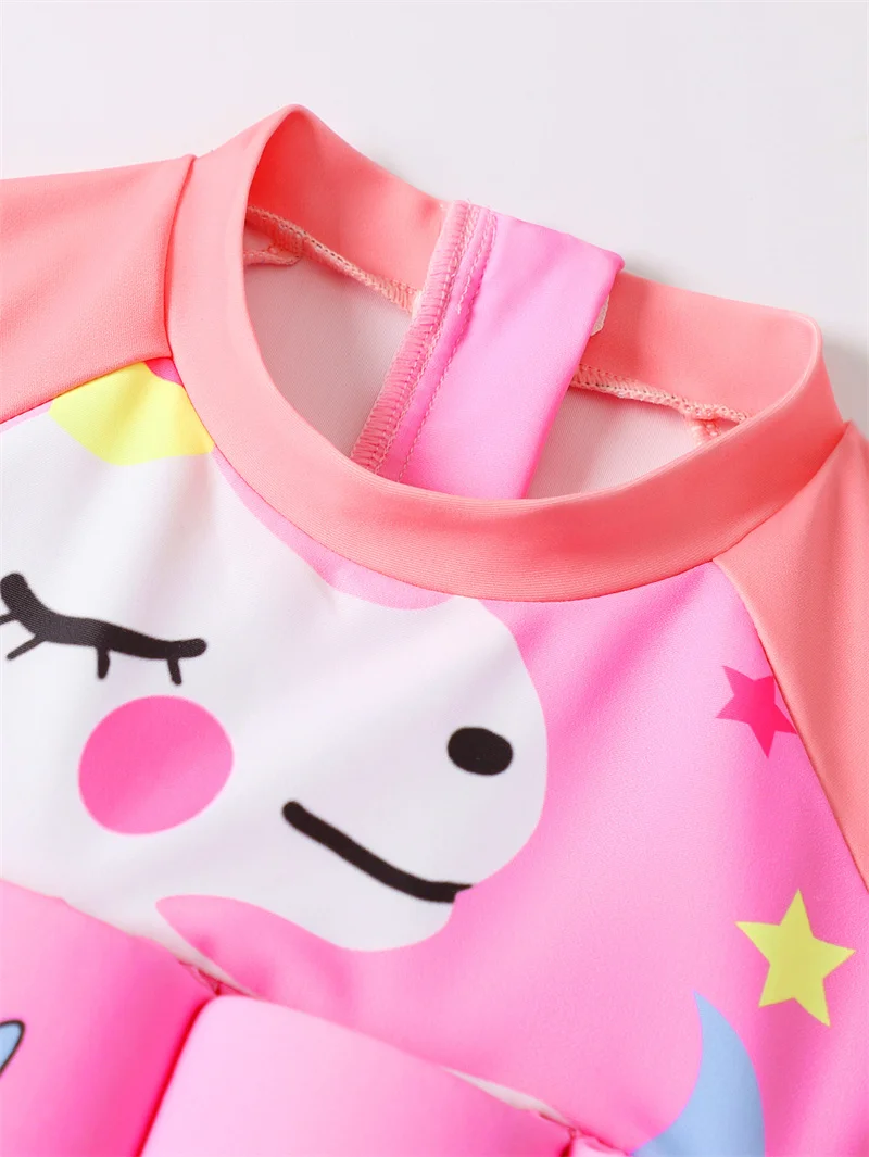 Girls Buoyancy Swimsuit Kids Summer Pool Clothing 2024 New Children Cartoon Print Swimwear Infant Floating Rash Guards Beachwear