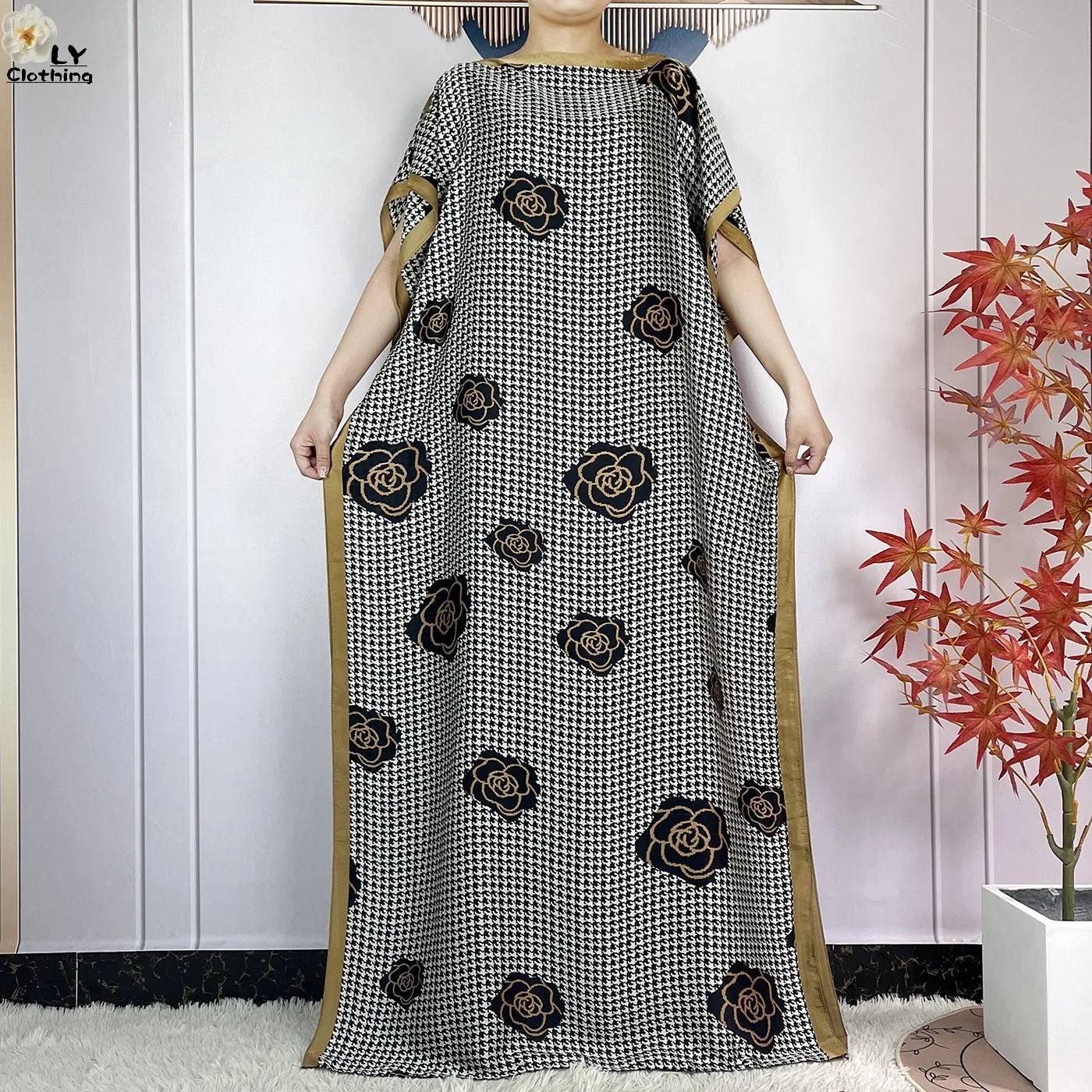 2024 Women Abayas Printed Silk Soft Loose Femme Robe African Muslim Summer Fashion Short Sleeve Islam Woman Dresses With Turban