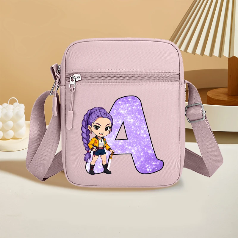 

Move K-Pop Demon Hunters Shoulder Bag Letter A-Z Printed Mobile Wallet Storage Bags Fashion Anime Woman Adjustable Handbag Gift